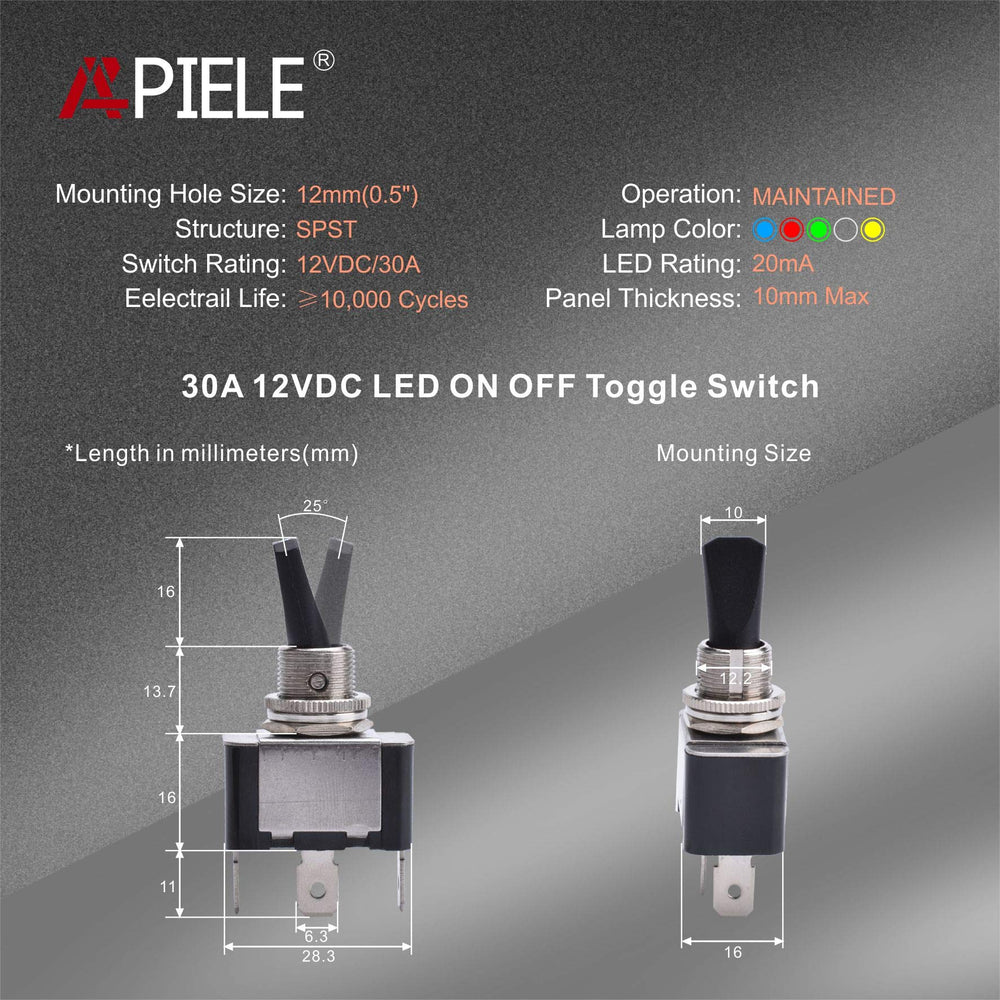 30A Heavy Duty Toggle Rocker Switch ON Off 12V DC with LED Light Car Truck Auto Refit 12mm 0.5 Inch Mounting Hole (White)