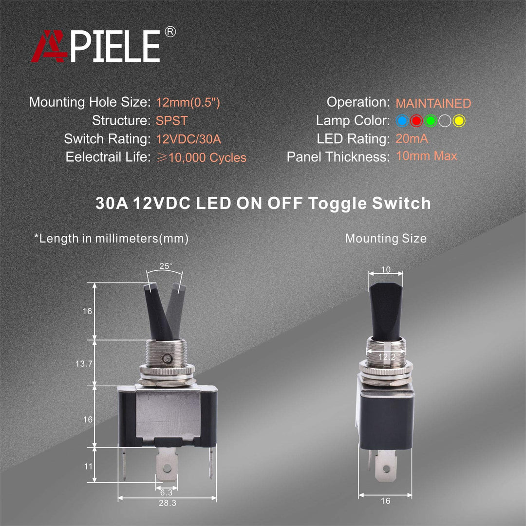 30A Heavy Duty Toggle Rocker Switch ON Off 12V DC with LED Light Car Truck Auto Refit 12mm 0.5 Inch Mounting Hole (White)