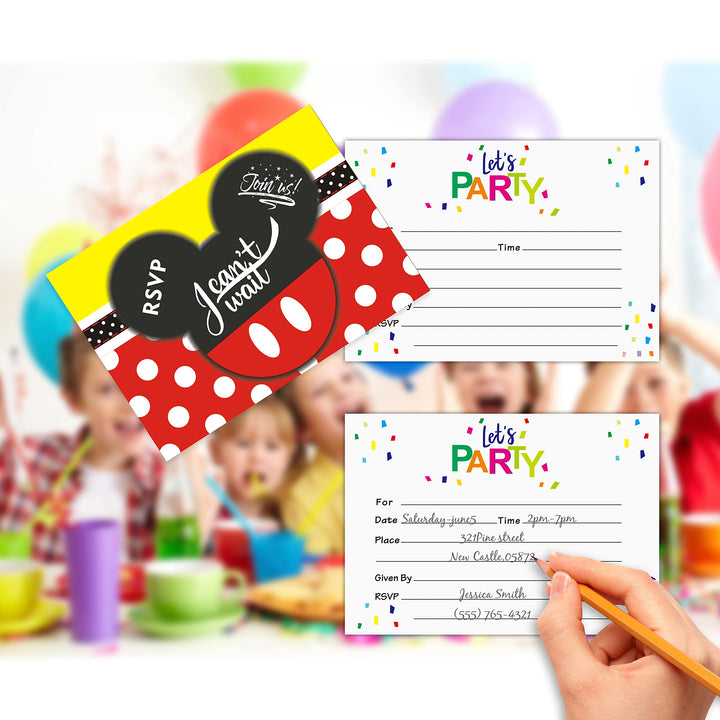 30Pcs Invitations Cards with Envelopes for Kids Birthday Baby Shower Mickey and Minnie Theme Party Supplies