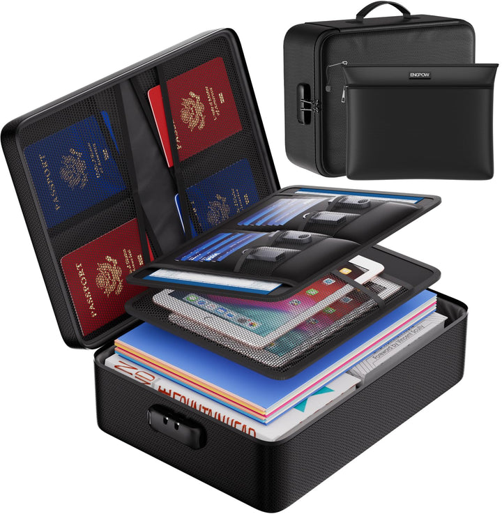 Fireproof Bag with Lock,Fireproof&amp;Waterproof Document Organizer Bag with Money Bag, 5 Layers Protection Fireproof Bag Safe Storage for Important Documents,Passport,Laptop,Certificates,Silver