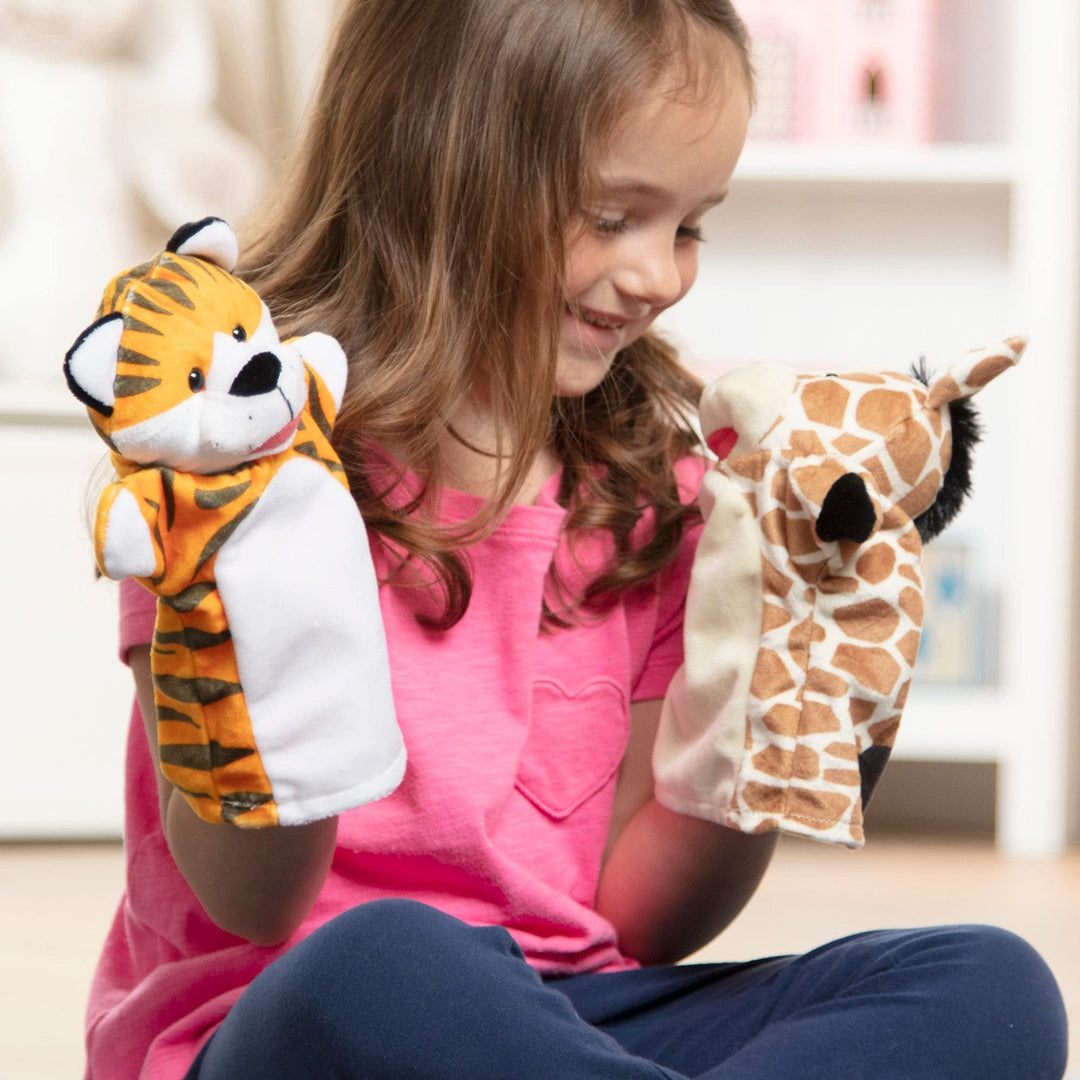 Melissa &amp; Doug Zoo Friends Hand Puppets (Set of 4) - Elephant, Giraffe, Tiger, and Monkey