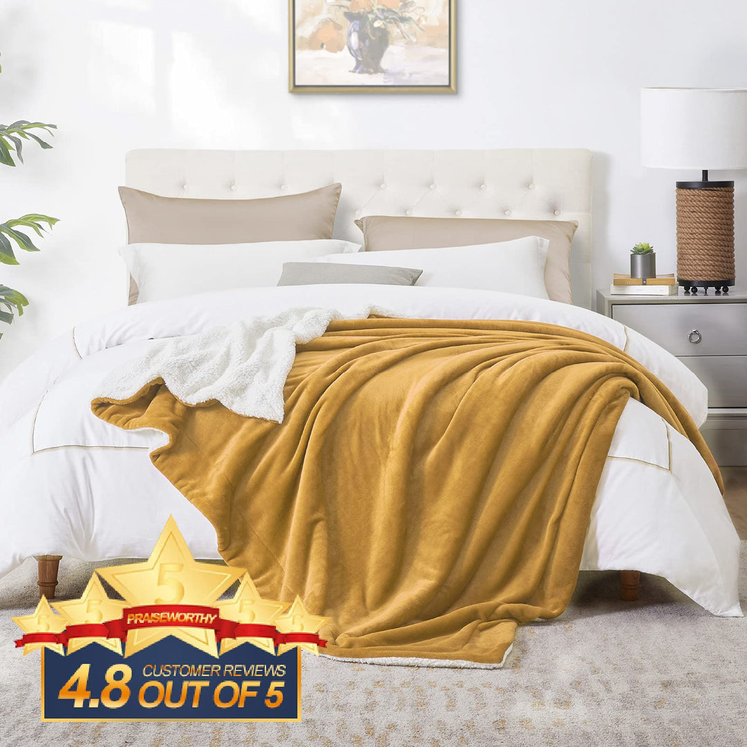 Sherpa Fleece Blanket (King Size 108”x90” Honey Gold) Plush Throw Fuzzy Super Soft Reversible Microfiber Flannel Blankets for Couch, Bed, Sofa Ultra Luxurious Warm and Cozy for All Seasons