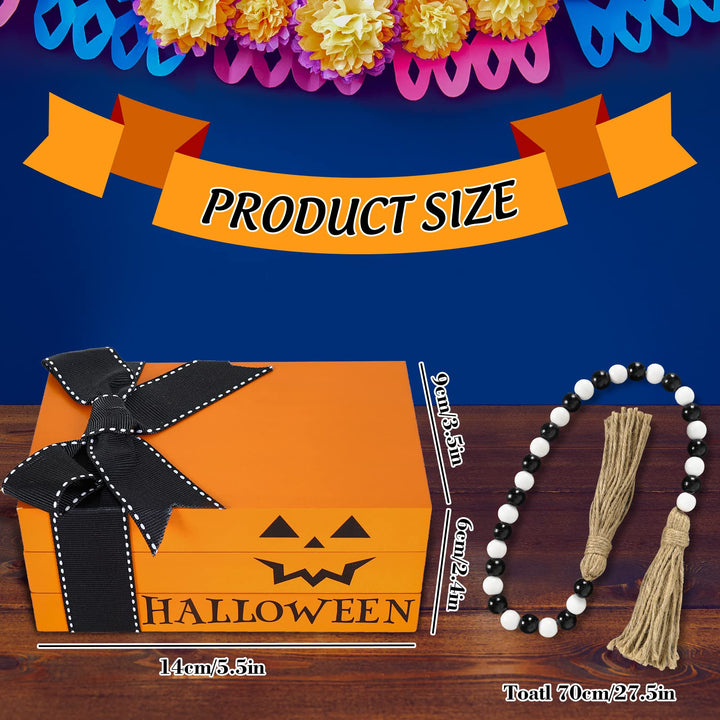 Halloween Wooden Book Stack Pumpkin Wooden Block Signs with Bead Ornament Halloween Wooden Faux Books Tiered Tray Decor for Home Kitchen Shelf Tabletop Display Halloween Party Decorations