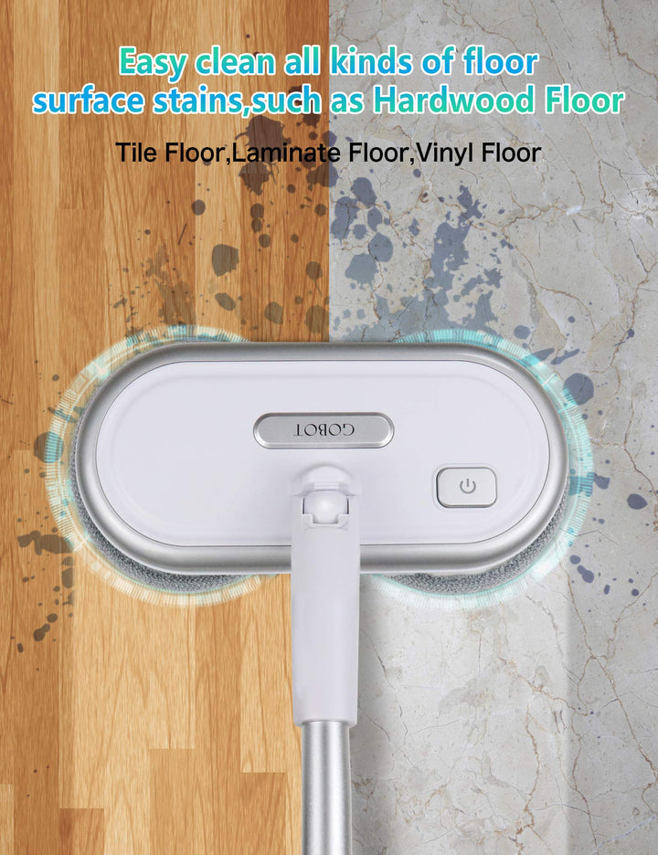 GOBOT Electric Mop with Motorized Dual Spinning Mopheads, Lightweight & Rechargeable,4 Microfiber Pads & 2 Floor Scrubber Pads, for Hardwood Floor/Bathroom/Tile Floor Cleaning, Sliver