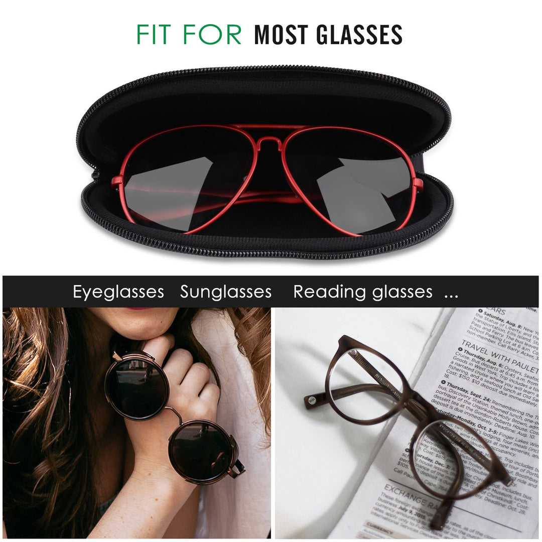 Eyeglass Soft Case, Zippered Neoprene Sunglasses Pouch with Clip for Men Women - Black