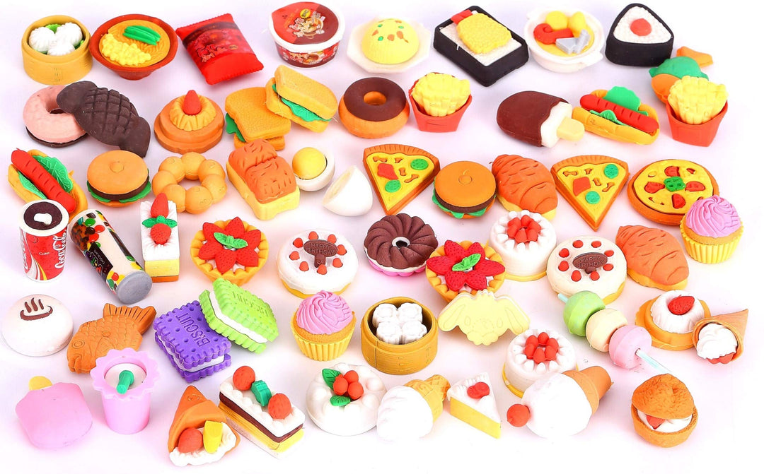 30 PCs Collectible Set of Adorable Puzzle Sweet Dessert Food Cake Erasers for Kids - No Duplicates - Puzzle Toys Best for Party Favors-Treasure Box Items for Classroom