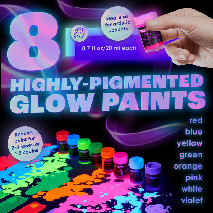 8 x UV Body Paint Black Light Make-Up Bodypainting Neon Blacklight Bodypaint Face Paints