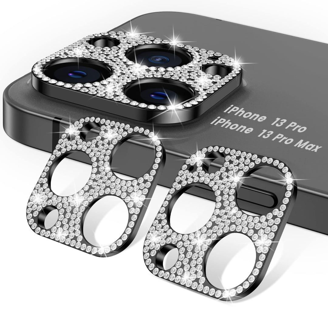 [2 Pack] Bling Camera Lens Protector Compatible with iPhone 13 Pro Max &amp; 13 Pro Glitter Diamond Metal Lens Protective Decoration Cover Accessories for 13 Pro / 13 Pro Max Silver+Rose Gold