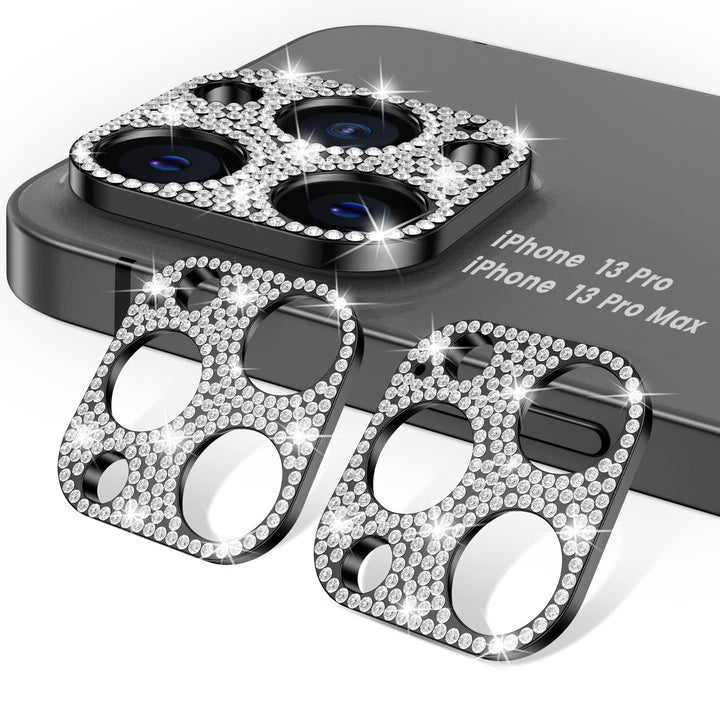 [2 Pack] Bling Camera Lens Protector Compatible with iPhone 13 Pro Max &amp; 13 Pro Glitter Diamond Metal Lens Protective Decoration Cover Accessories for 13 Pro / 13 Pro Max Silver+Rose Gold