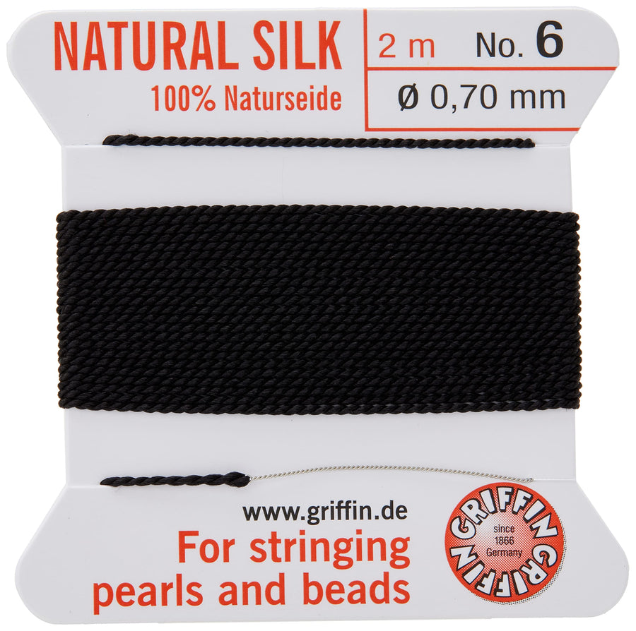 BCSBK06G Silk Beading Cord and Needle, Size 6, Jet Black