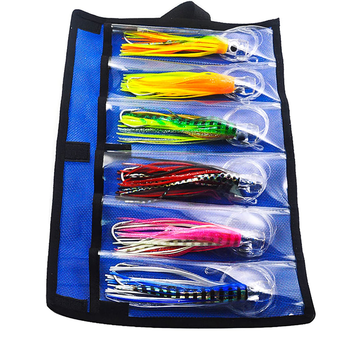 Kmucutie Set of 6 pcs 6.5 inch trolling Lure Marlin Tuna Dolphin Shark Big Game deep sea Fishing Lures Included Mesh Bag (6.5 INCH A)