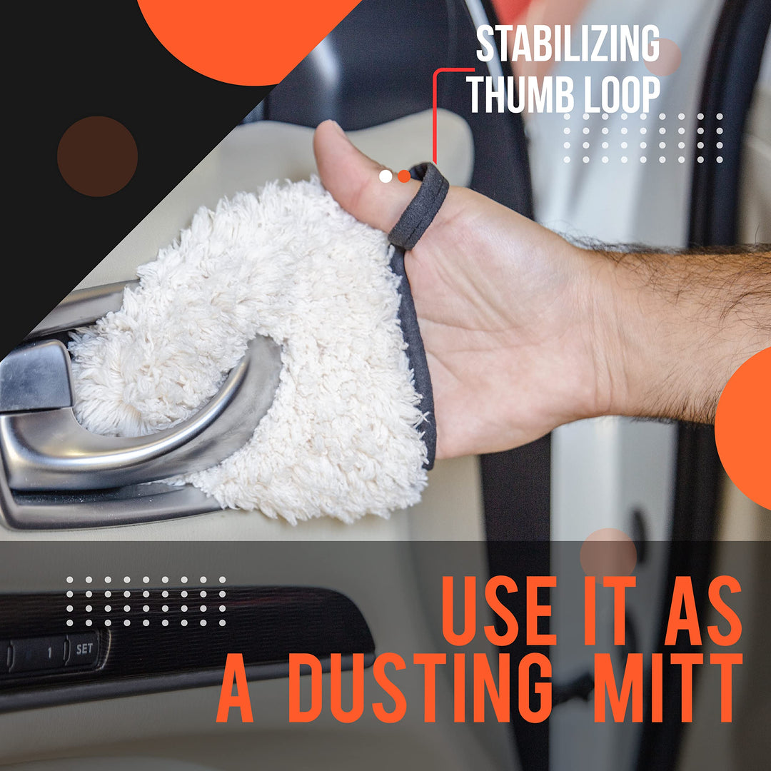 2 Pack Professional Microfiber Wash Mitts Auto Detailing - Car Washing Accessories - Finger Wheel &amp; Dusting Mitt, Small Area Detailing &amp; Wash Mitt