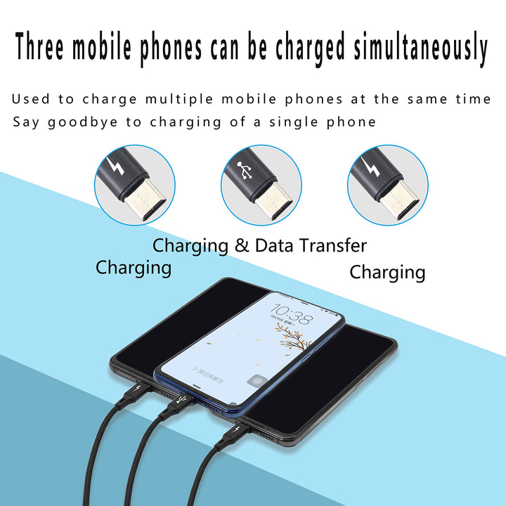 Multi-USB C Cable 3A, 3 Type-C Male Plugs, 3-in-1 Nylon Braided Charging Cable, Compatible with Tablets, Mobile Phones/Android, etc. 4FT-1.25M (4FT-1.25M)