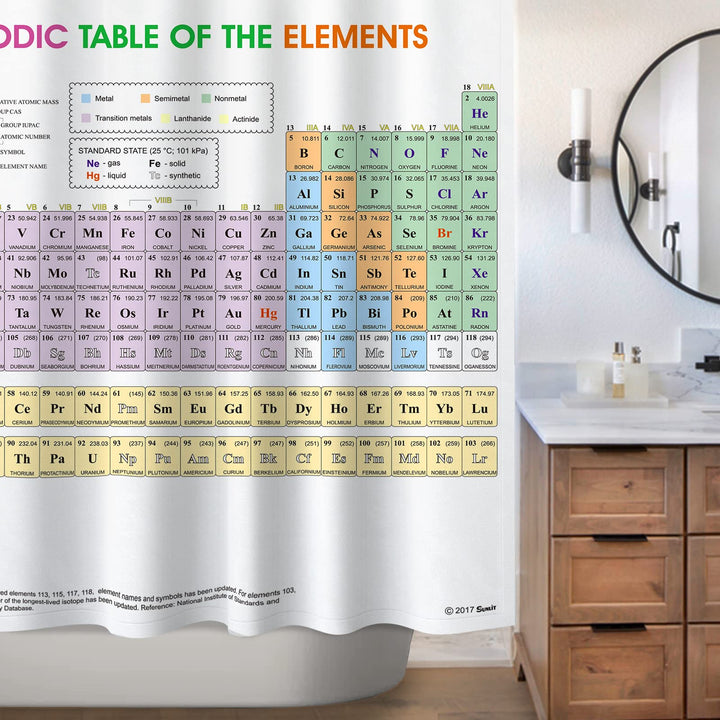 Updated Periodic Table of Elements Fabric Shower Curtains for Chemistry Students and Teacher Use as Poster, Educational Shower Curtain