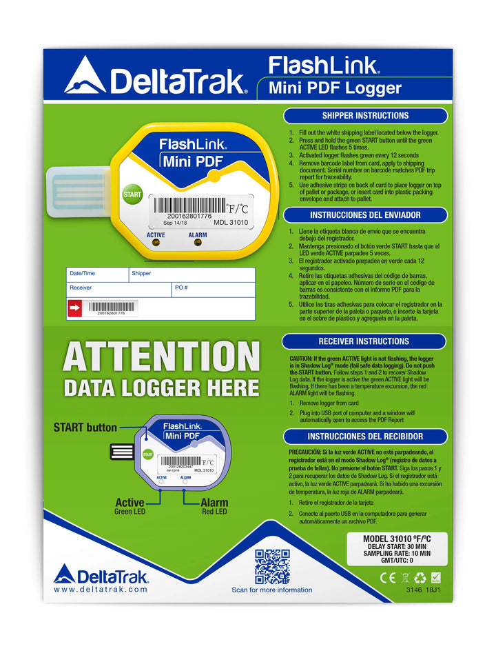 Deltatrak (10 Pack) 85 Days USB Temperature Data Logger Recorder in-Transit Trip Single Use Cold Chain PDF Logger