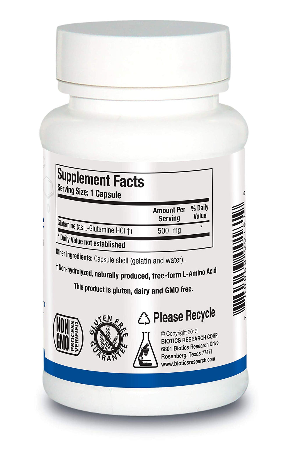 L Glutamine, Gastrointestinal Health, Gut Lining Support, Optimal Muscle Support, Lean Muscle, Antioxidant Activity, Free Form Amino Acid. 180 Capsules