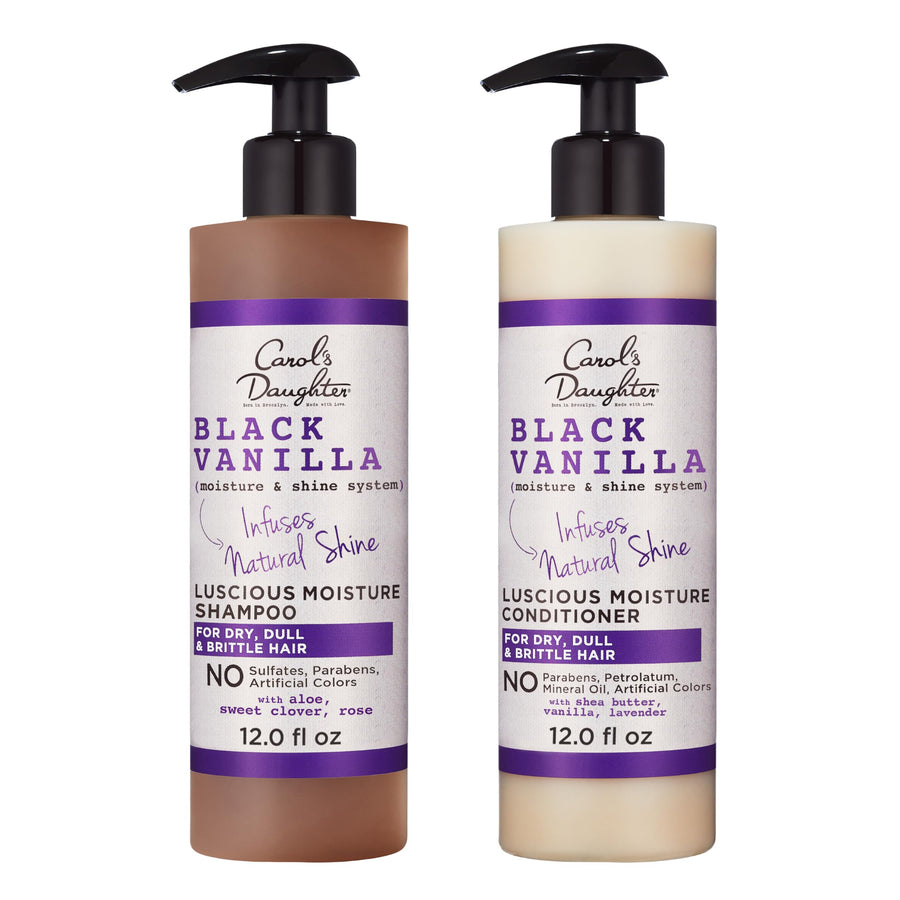 Black Vanilla Sulfate Free Shampoo and Conditioner Set for Curly, Wavy or Natural Hair, Moisturizing Hair Care for Dry, Damaged Hair, 1 Kit
