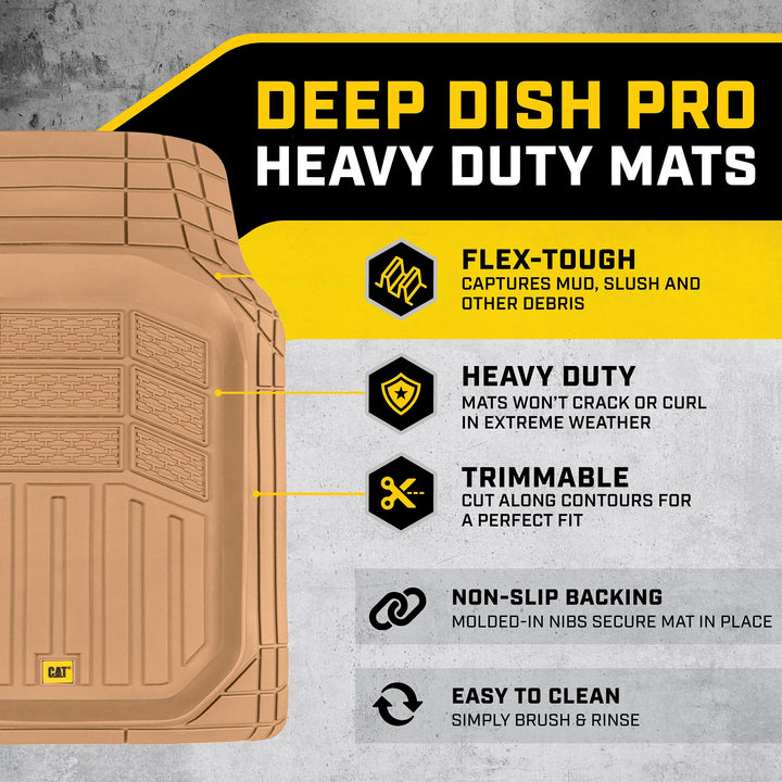 CAT® CAMT-9013 (3-Piece) Heavy Duty Deep Dish Rubber Floor Mats, Trim to Fit for Car Truck SUV & Van, All Weather Total Protection Durable Liners