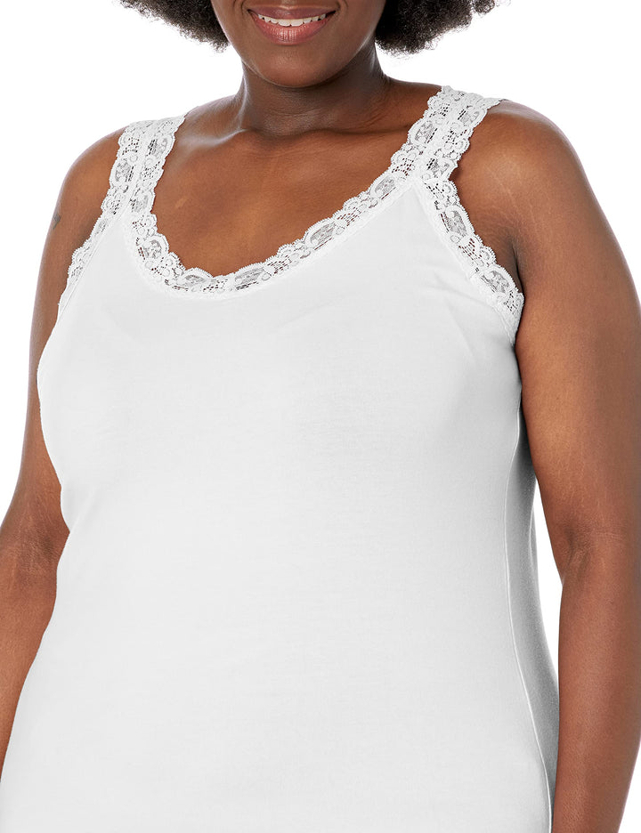 Just My Size Women&#39;s Plus Size Stretch Jersey Lace Trim Tank, White, 3X