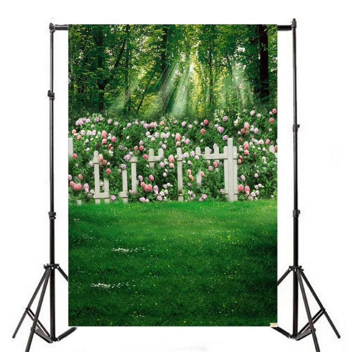 5x7ft Romantic Garden Photography Studio Background Wedding Backdrop Spring Flowers Fence Meadow Grassland Girl Lovers Baby Kid Toddler Artistic Portrait Forest Photoshoot Props Video Drape