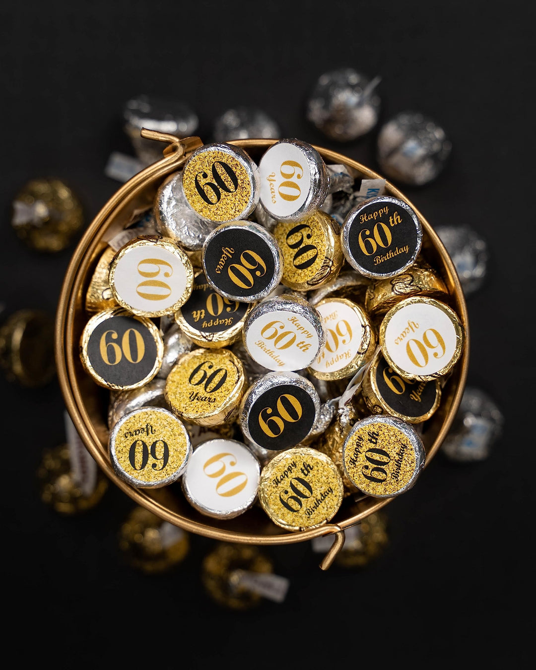 60th Birthday Kisses Stickers, (Set of 324) Chocolate Drops Labels Stickers for 60th Birthday, Hershey&#39;s Kisses Party Favors Decor, 9 Designs (36 Stickers of Each)