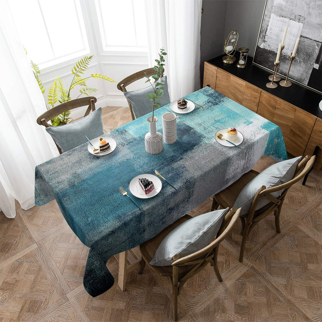 Tablecloths for Rectangle Tables Turquoise and Grey Abstract Art Painting Teal Waterproof Polyester Table Cloth for Kitchen Dinning Table Washable Table Cover for Parties/Wedding/Picnic 60x102in