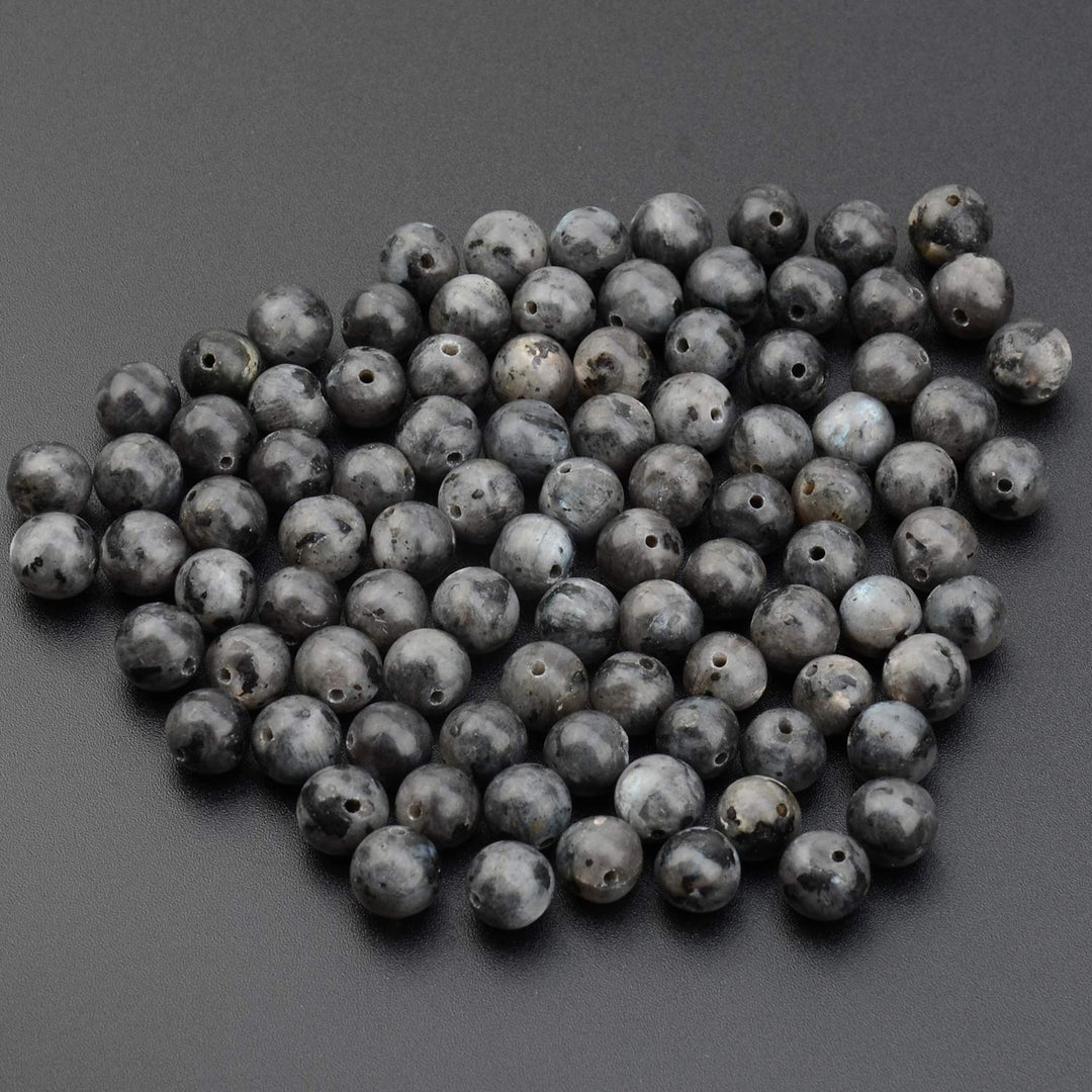 100PCS 8mm Natural Black Larvikite Beads Gemstone Round Loose Beads for Jewelry Making with Crystal Stretch Cord