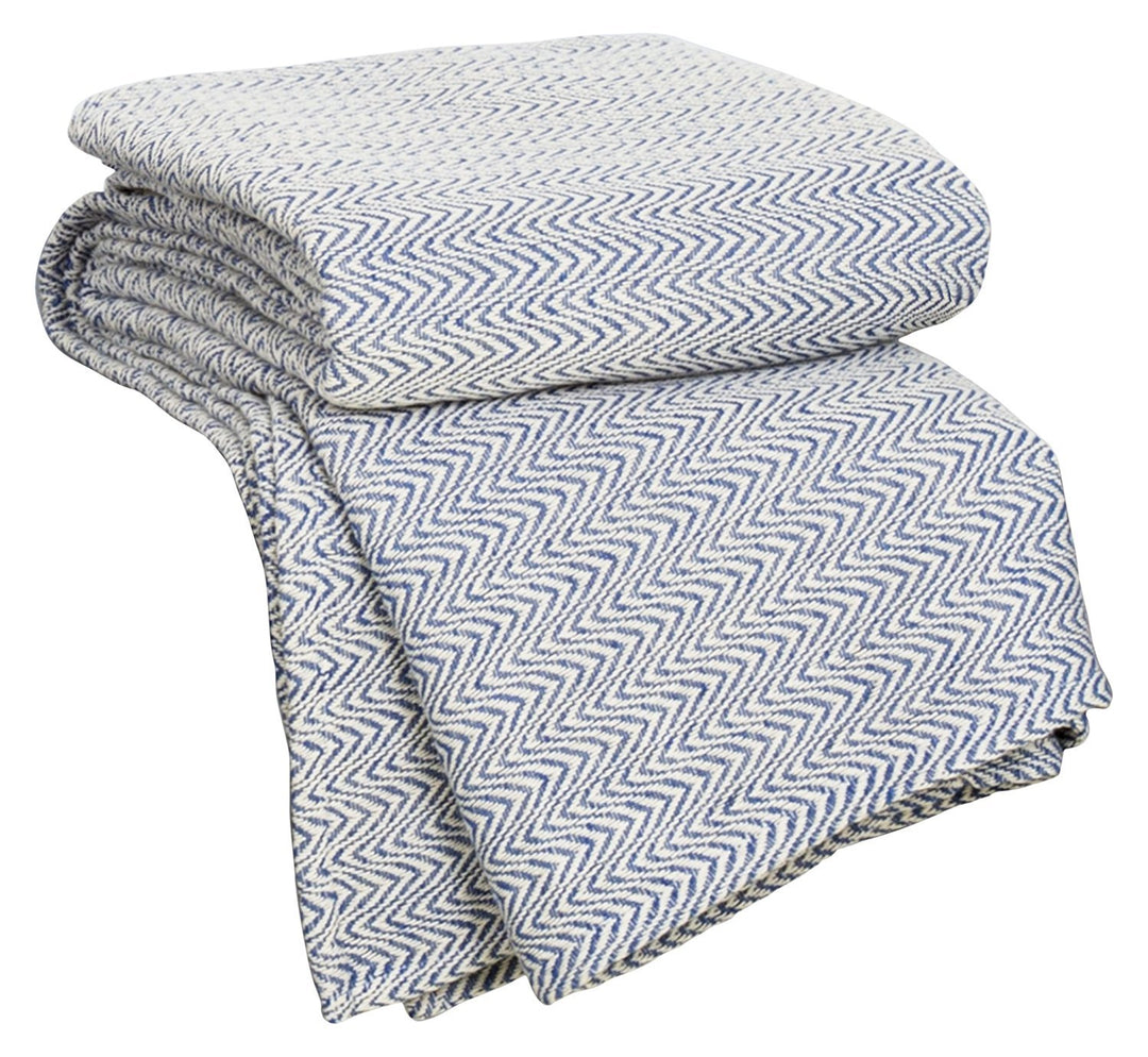 Chevron 100% Cotton Luxury Soft Blanket - F/Q - Blue