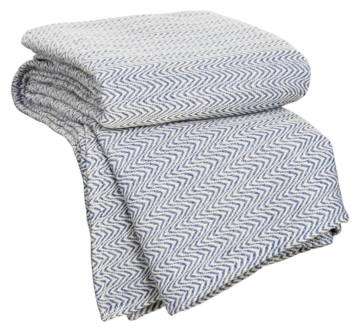 Chevron 100% Cotton Luxury Soft Blanket - F/Q - Blue