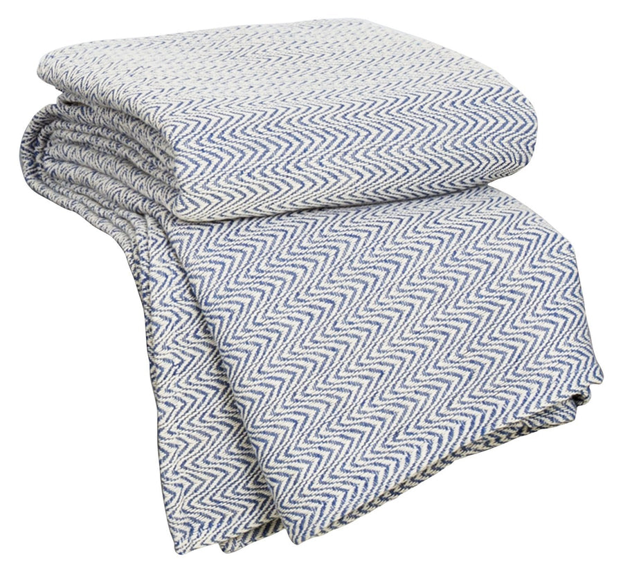 Chevron 100% Cotton Luxury Soft Blanket - F/Q - Blue