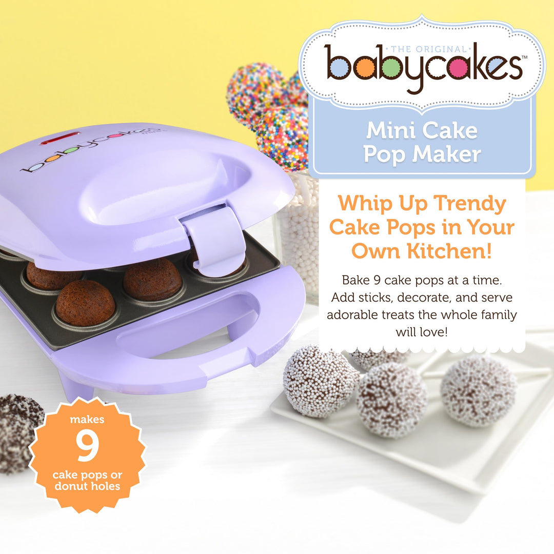 Mini Cake Pop Maker by Select Brands - Easy-to-Use Cake Pop Machine - Cake Pop Recipes Included - Non-stick Coating, Non-skid Feet and Power Light - 9 Cake Pops