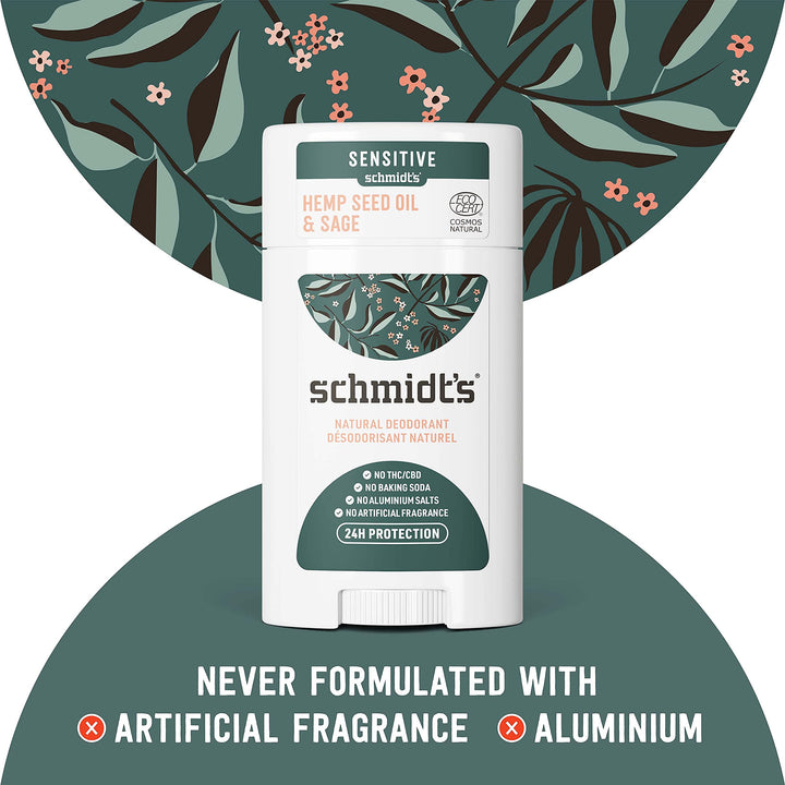Schmidt&#39;s Aluminum Free Natural Deodorant for Women and Men, Hemp Seed Oil and Sage for Sensitive Skin with 24 Hour Odor Protection, Certified Cruelty Free, Vegan Deodorant, 3.25 oz,vetiver,sage,WHITE