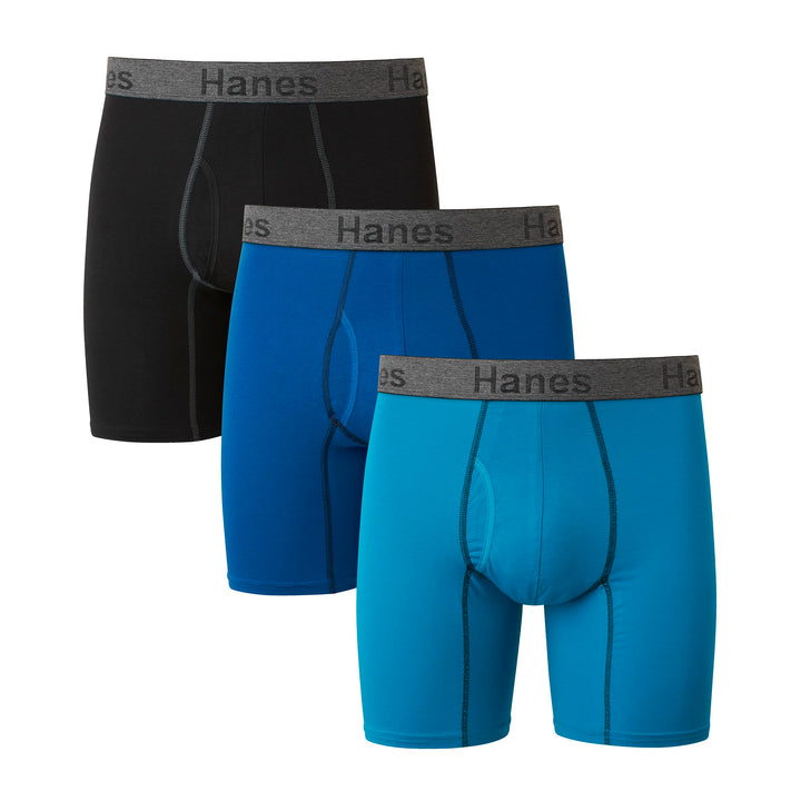Mens 3-pack Comfort Flex Fit Ultra Soft Stretch Brief, Available In Regular And Long Leg Boxer, Blue- Regular Leg- 3 Pack, Medium US