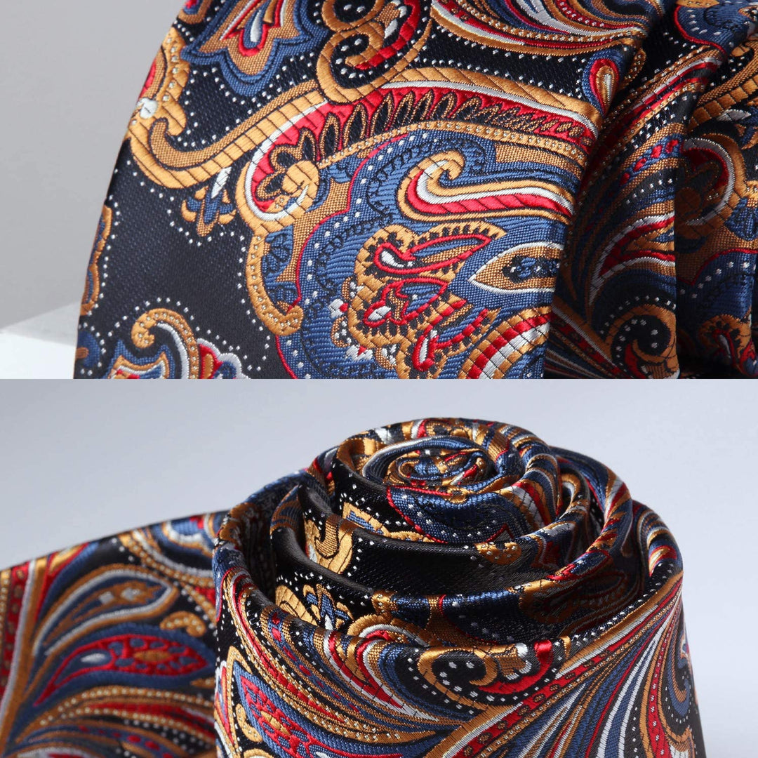 HISDERN Ties for Men Orange Paisley Tie and Pocket Squa