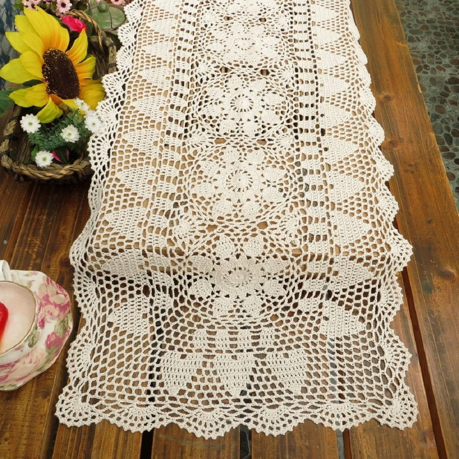 Handmade Crochet Lace Table Cloth Doilies Doily,Rectangle,16 x 35 Inch,White