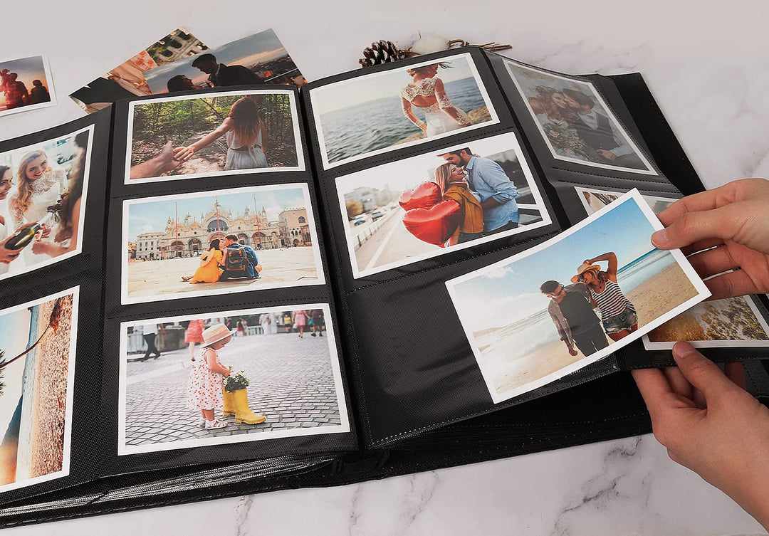 Photo Album 600 Pockets Leather Cover Black Pages Big Capacity for 4x6 Photos Book Hardcover Wedding Gift Valentines Day Present Family Baby Albums