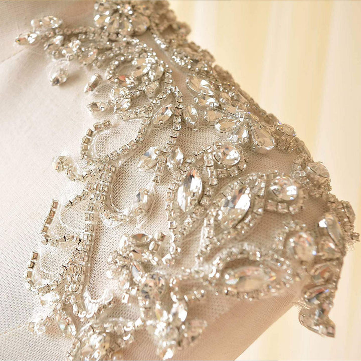 Mirror Pair Rhinestone Shoulder Applique Bridal Dress S