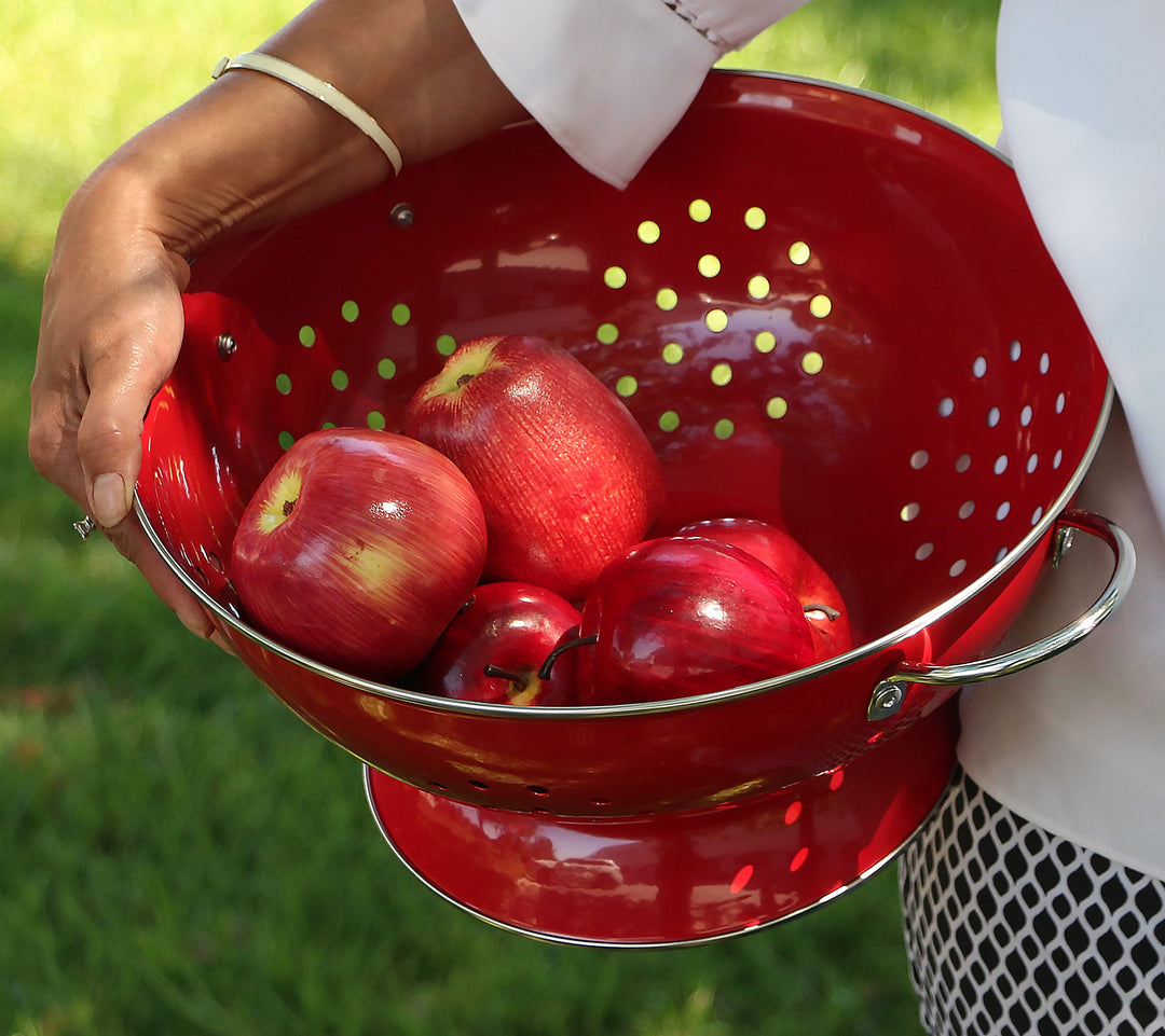Calypso Basics Powder Coated Enameled Colander, 7 Quart, Red