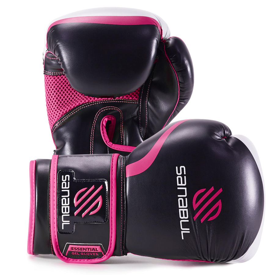 Essential Gel Boxing Gloves Kickboxing Gloves for Men & Women Boxing Training & Sparring Gloves Muay Thai and Heavy Bag Training - Black/Pink, 8 oz