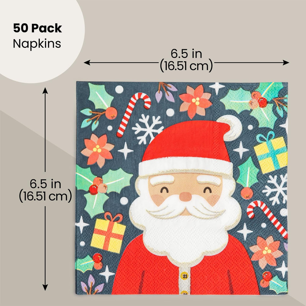 Santa Claus Paper Napkins for Christmas Holiday Parties (6.5 x 6.5 In, 50 Pack)