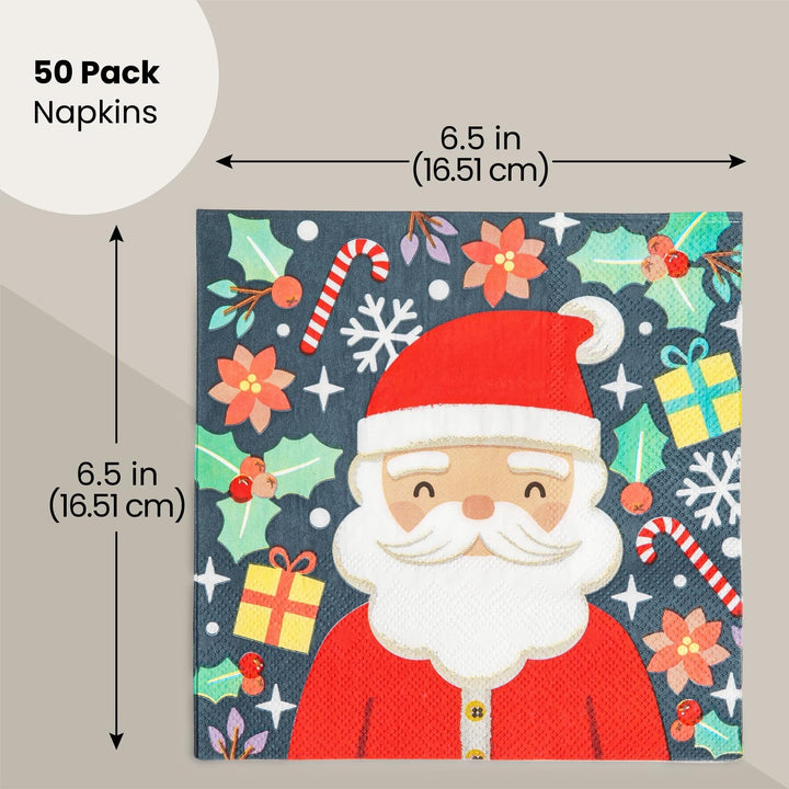 Santa Claus Paper Napkins for Christmas Holiday Parties (6.5 x 6.5 In, 50 Pack)