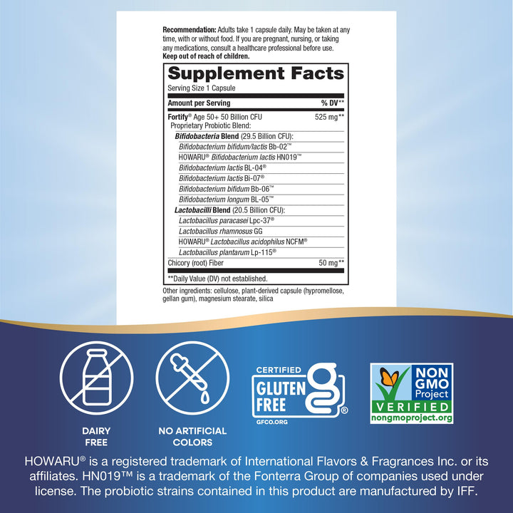 Nature’s Way Fortify Extra Strength† Probiotic Age 50+, 50 Billion Live Cultures, 11 Strains, Prebiotics, Digestive Health*, Immune Support*, Colon Health*, 30 Capsules (Packaging May Vary)
