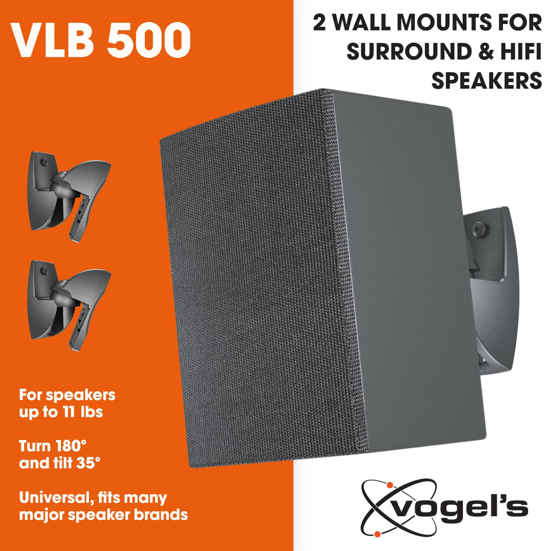 Vogel&#39;s VLB 500 Universal Speaker Wall Mount Set Swivels up to 180º (Left/Right) Can be Tilted up to 20º Pre-Assembled Max. 11 lbs (5 kg) Black 2 mounts