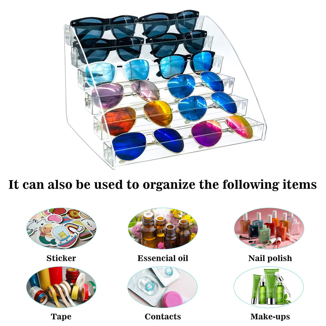 Sunglasses Organizer Clear Eyeglasses Display Case Sticker Display Tray For Glasses Tabletop Holder Stand (6 layer)