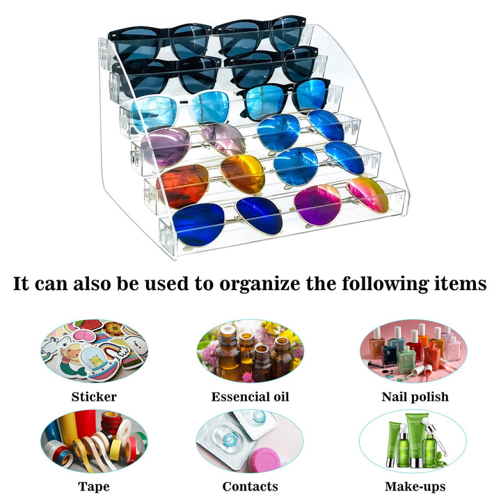Sunglasses Organizer Clear Eyeglasses Display Case Sticker Display Tray For Glasses Tabletop Holder Stand (6 layer)