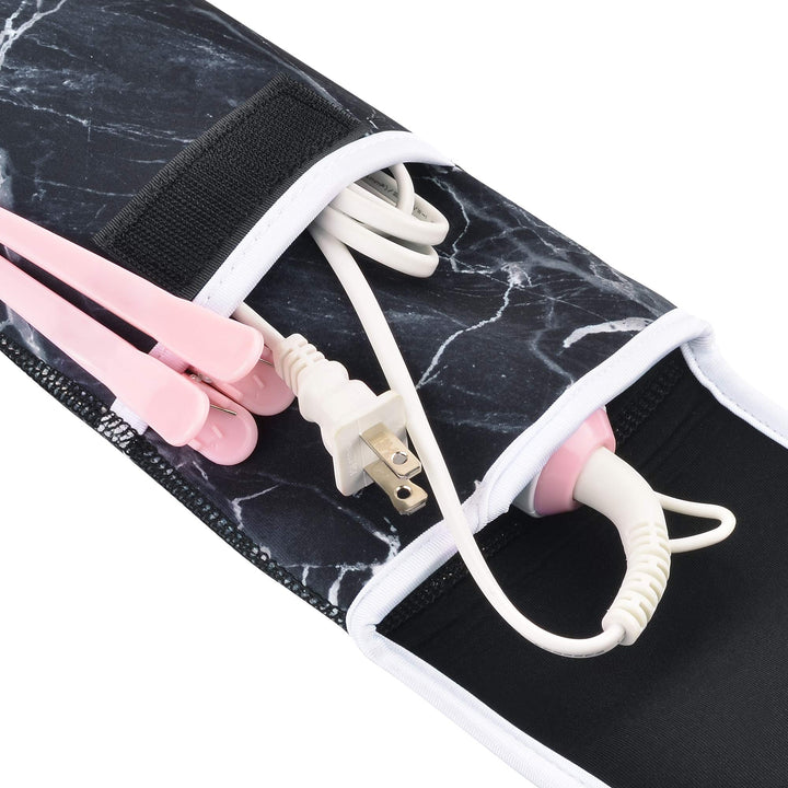 Bluecell Water-resistant Neoprene Curling Iron Holder Flat Iron Curling Wand Travel Cover Case Bag Pouch 15 x 5 Inches (Black Marble Pattern)