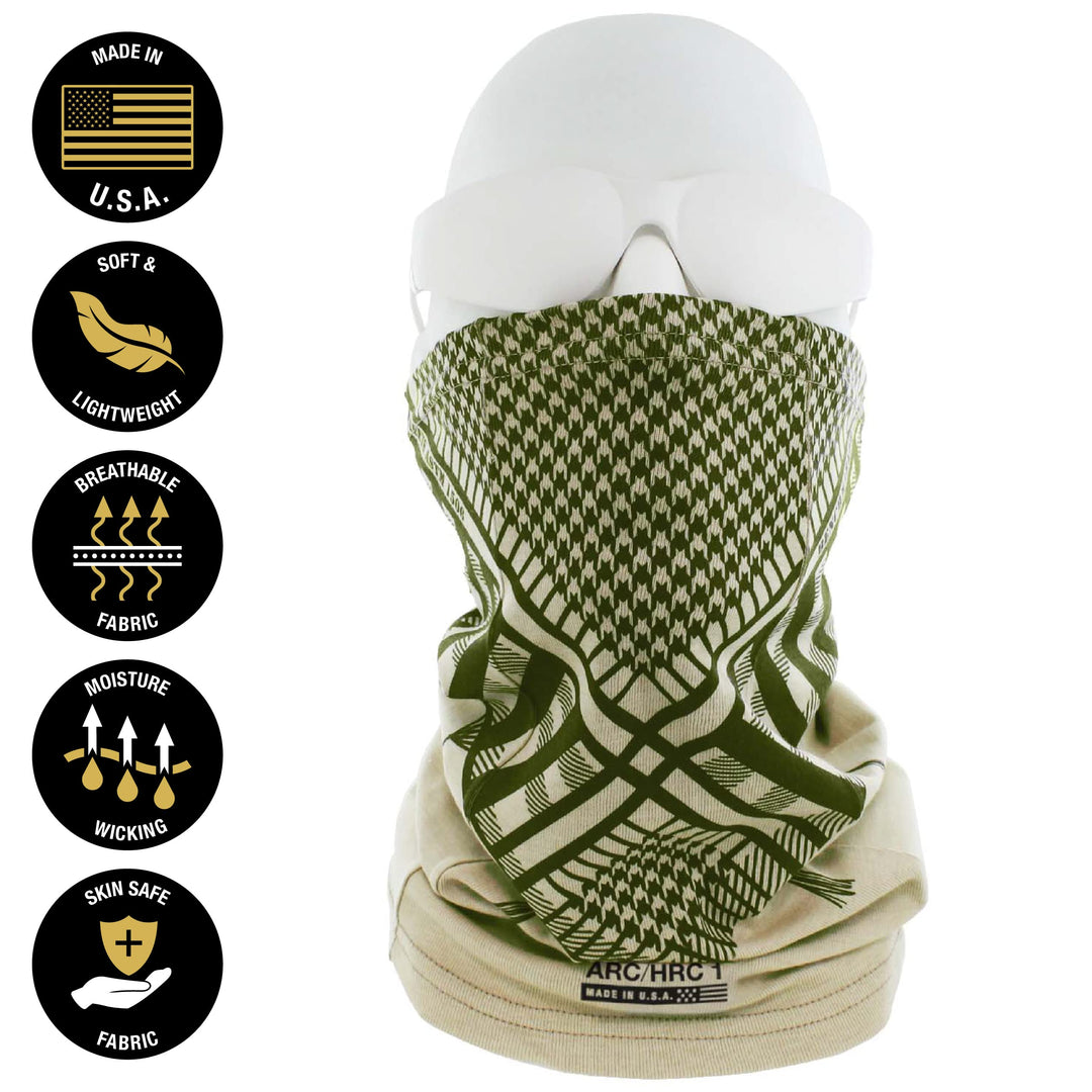 Flame Resistant Face Mask Neck Gaiter - CAT1 (Army Green American Shemagh - Beige)