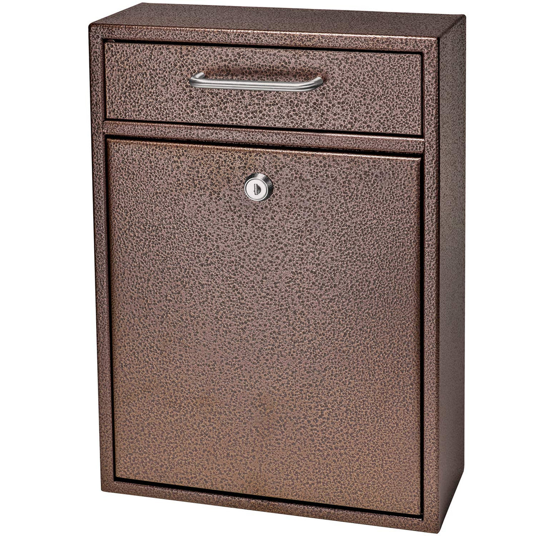 7418 High Steel Locking Mounted Mailbox-Office Drop Comment Letter Deposit, Bronze Tamper-Proof Wall Hanging Secured Document Box, Medium