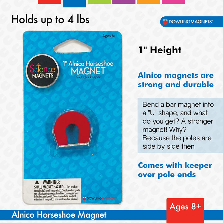 Alnico Horseshoe Magnet (One 1 Inch High Red Small Magnet) and One Keeper. Item 731014. Science Magnets for Kids (Ages 8+). Kids Magnets/Kid Magnets/Magnet for Kids/Classroom Magnets