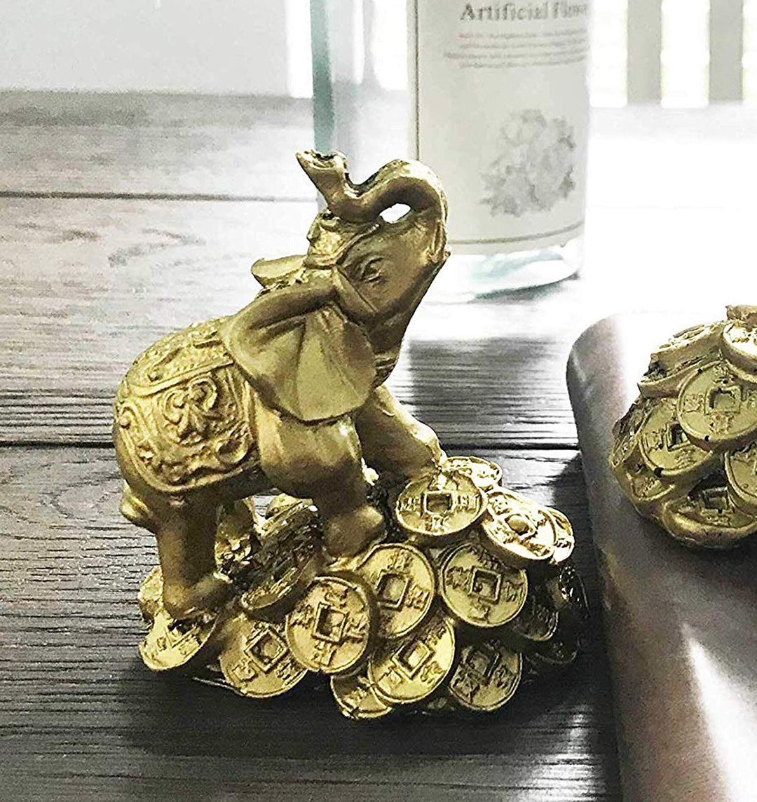 Feng Shui 3 Money Elephant Figurine Wealth Lucky Figurine Gift &amp; Home Decor